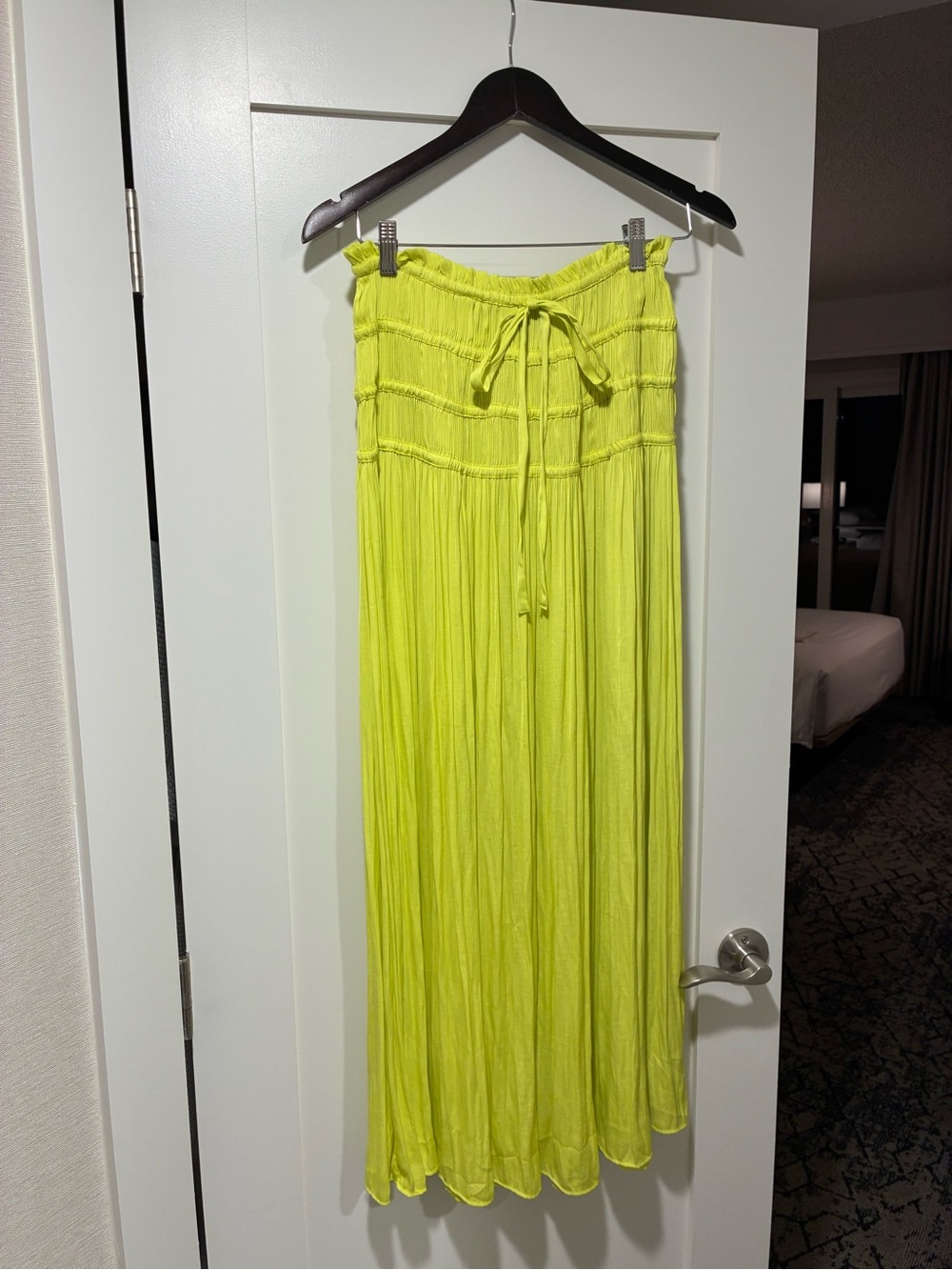 Anthropologie Neon Yellow Drawstring Maxi Dress